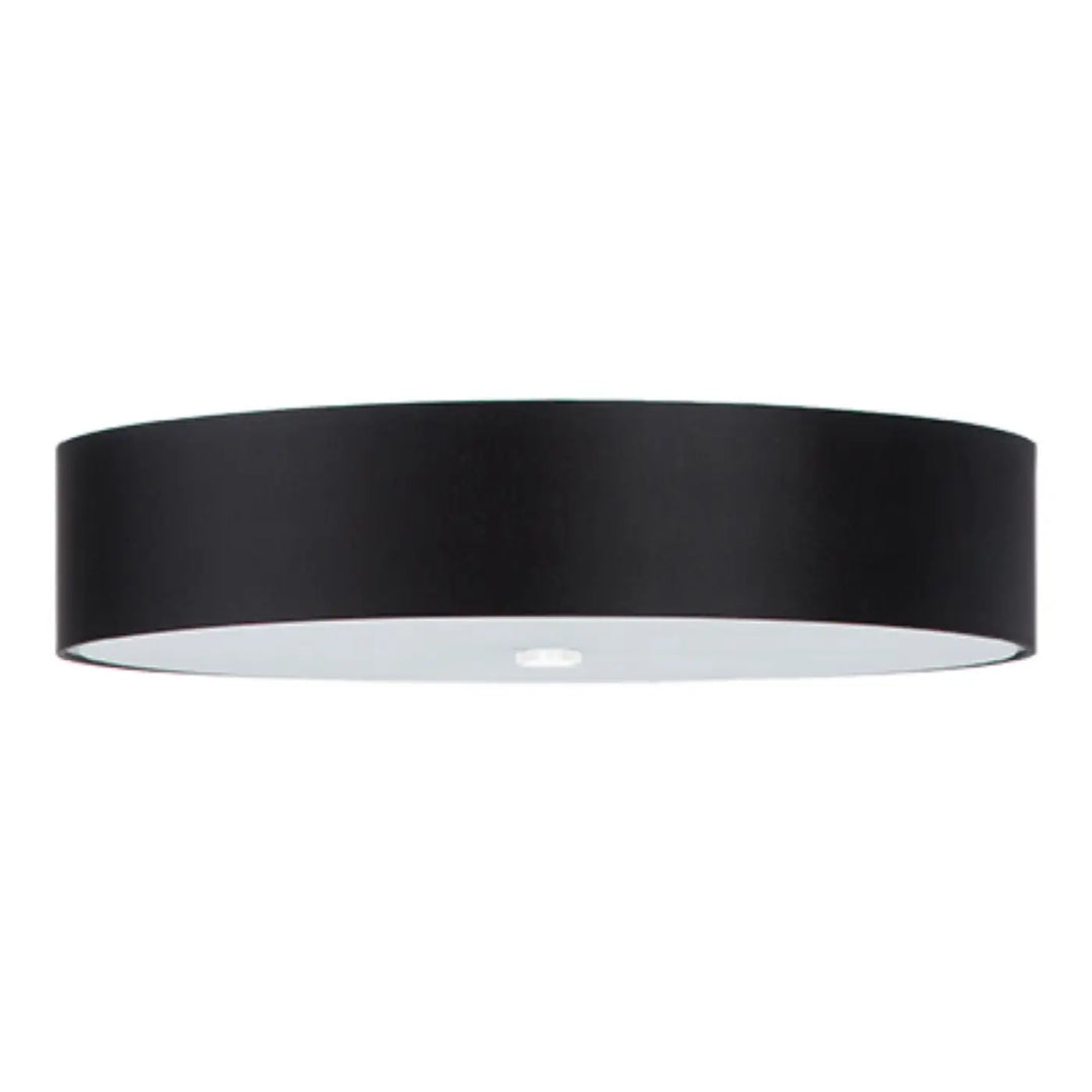 Luminaire plafonnier skala 60 noir cylindre mat avec intérieur blanc, associé l’acier industriel pour décoration élégante