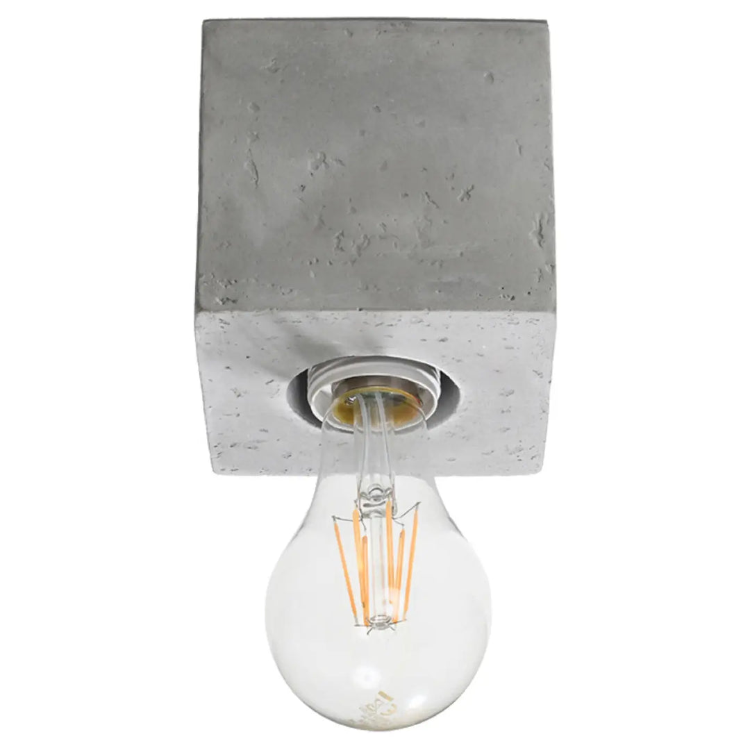 Luminaire plafond ariz en béton gris avec applique murale carrée et ampoule filament clair style loft