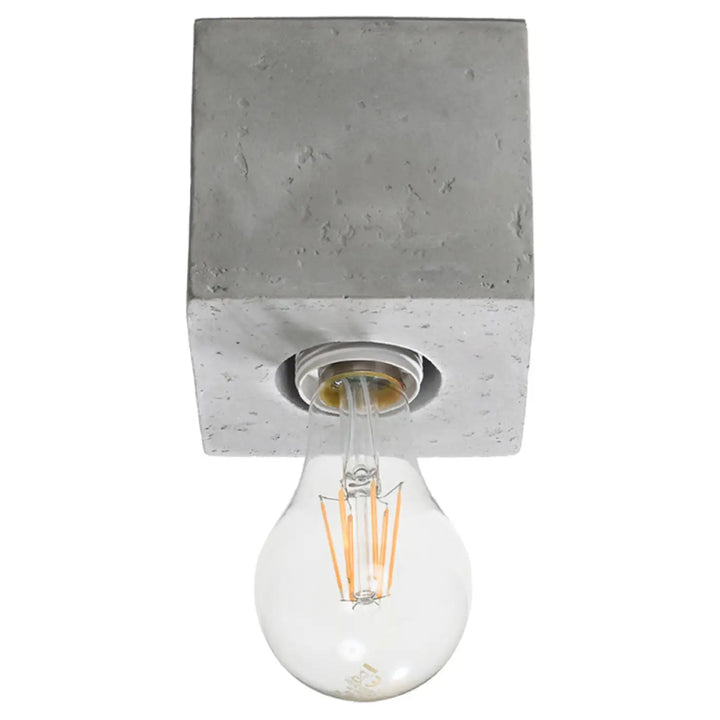 Luminaire plafond ariz en béton gris avec applique murale carrée et ampoule filament clair style loft