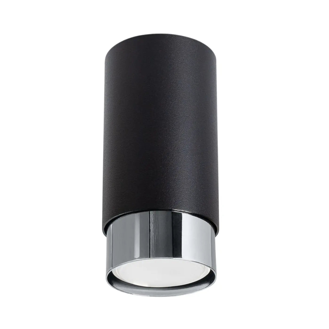Luminaire plafonnier plafond nero design moderne noir chrom avec anneau accent chrome à la base cylindrical noir