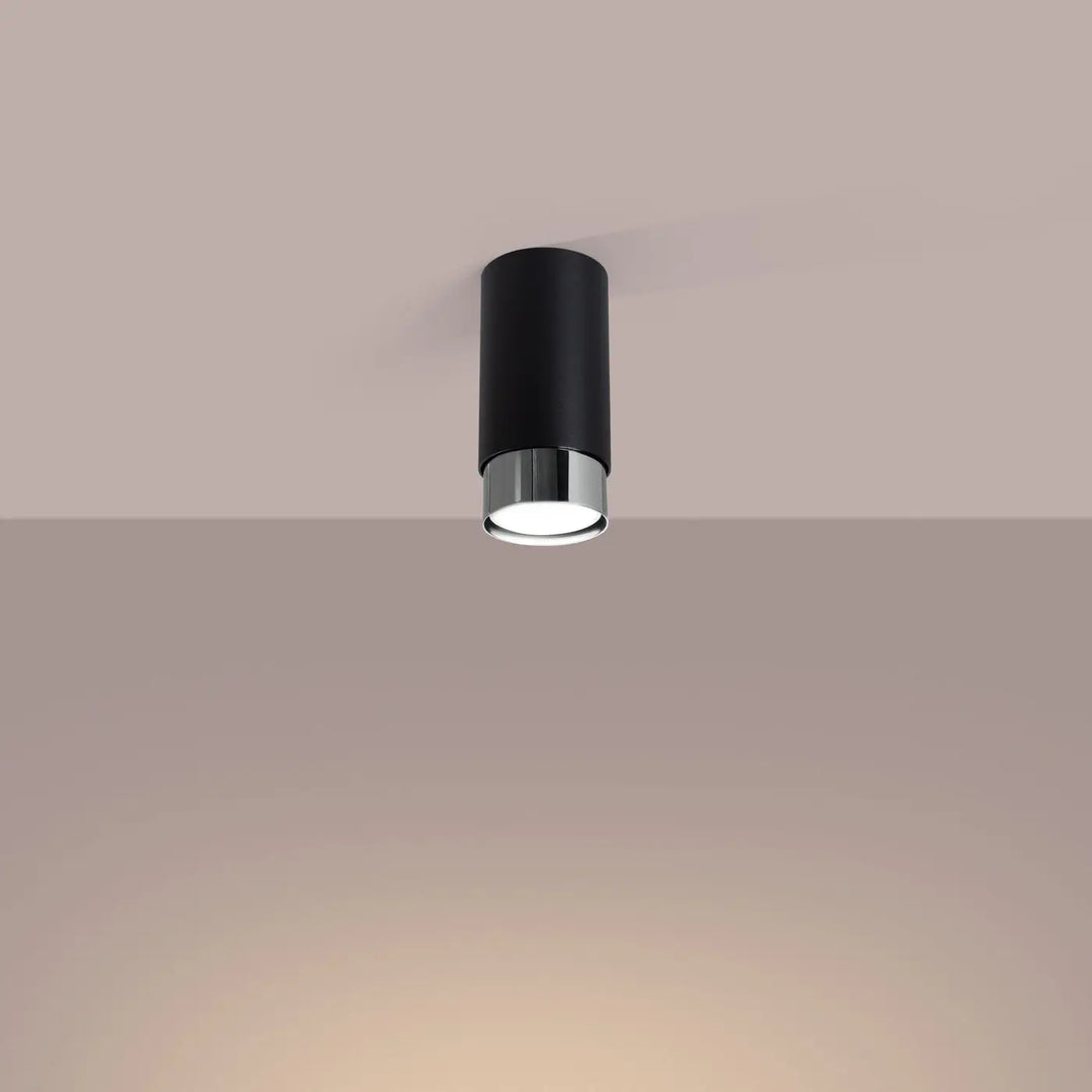 Plafonnier noir chrom cylindrique avec led blanc chaud design moderne pour intérieur lumineux plafond nero