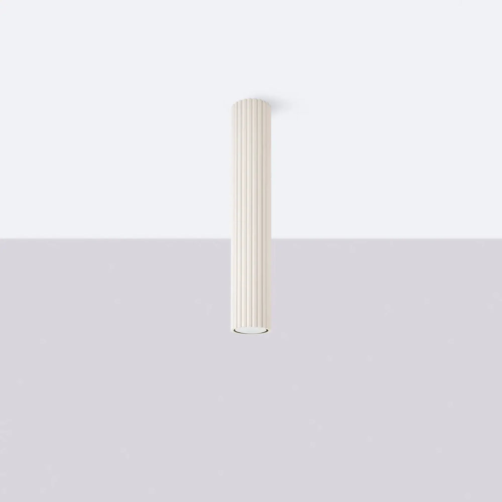 Luminaire plafonnier karbon 40 beige en design minimaliste avec ampoules gu10 interchangeables et fût cylindrique cannelé