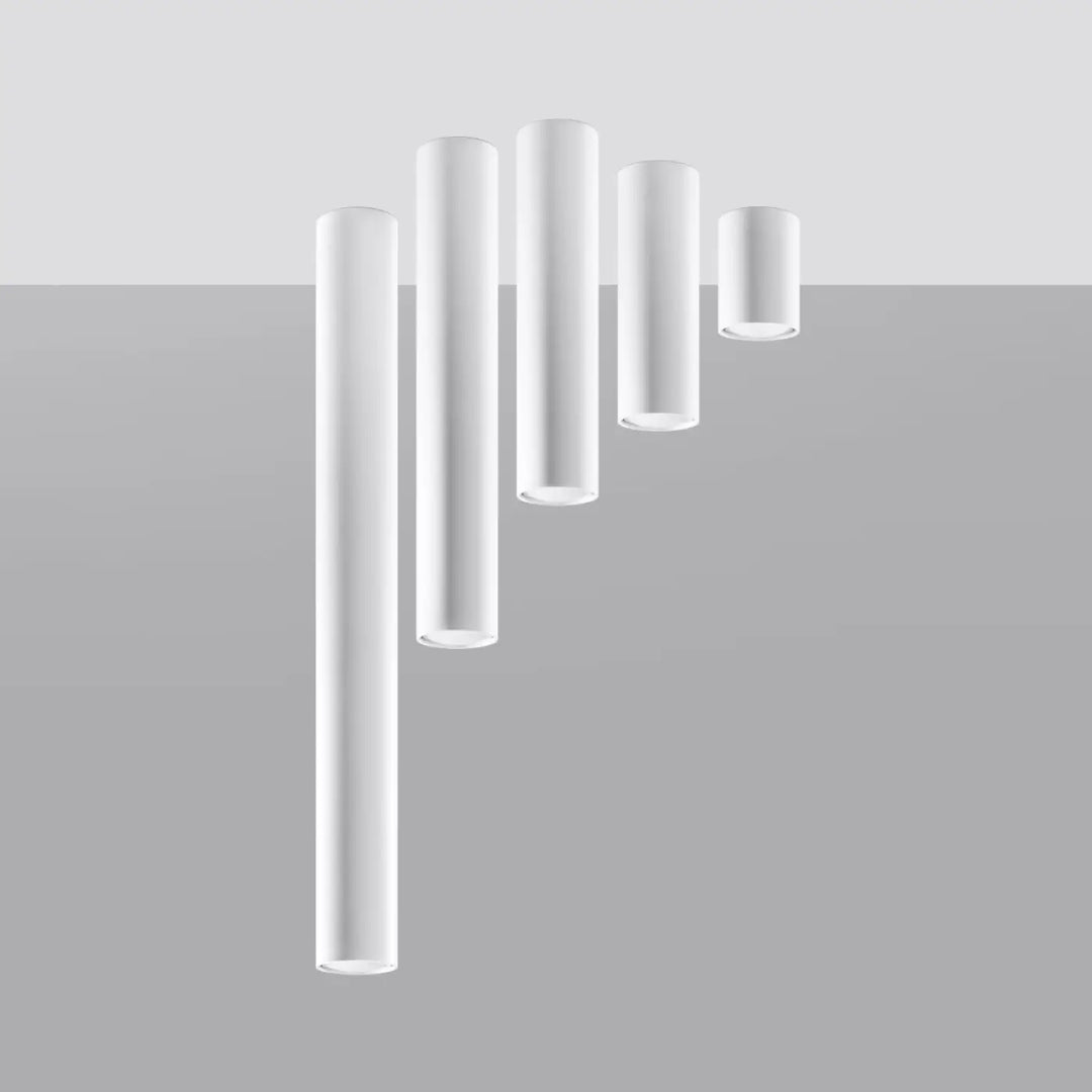 Set de cinq plafonniers lagos blanc cylindriques minimalistes avec abat-jour en verre dépoli pour élégance moderne