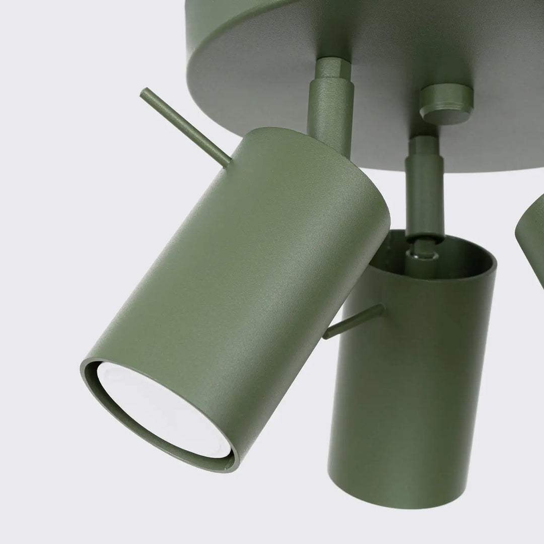 Luminaire plafonnier ring 3p vert olive avec lampe ring cylindre en métal mat et éclairage flexible pour minimalisme moderne