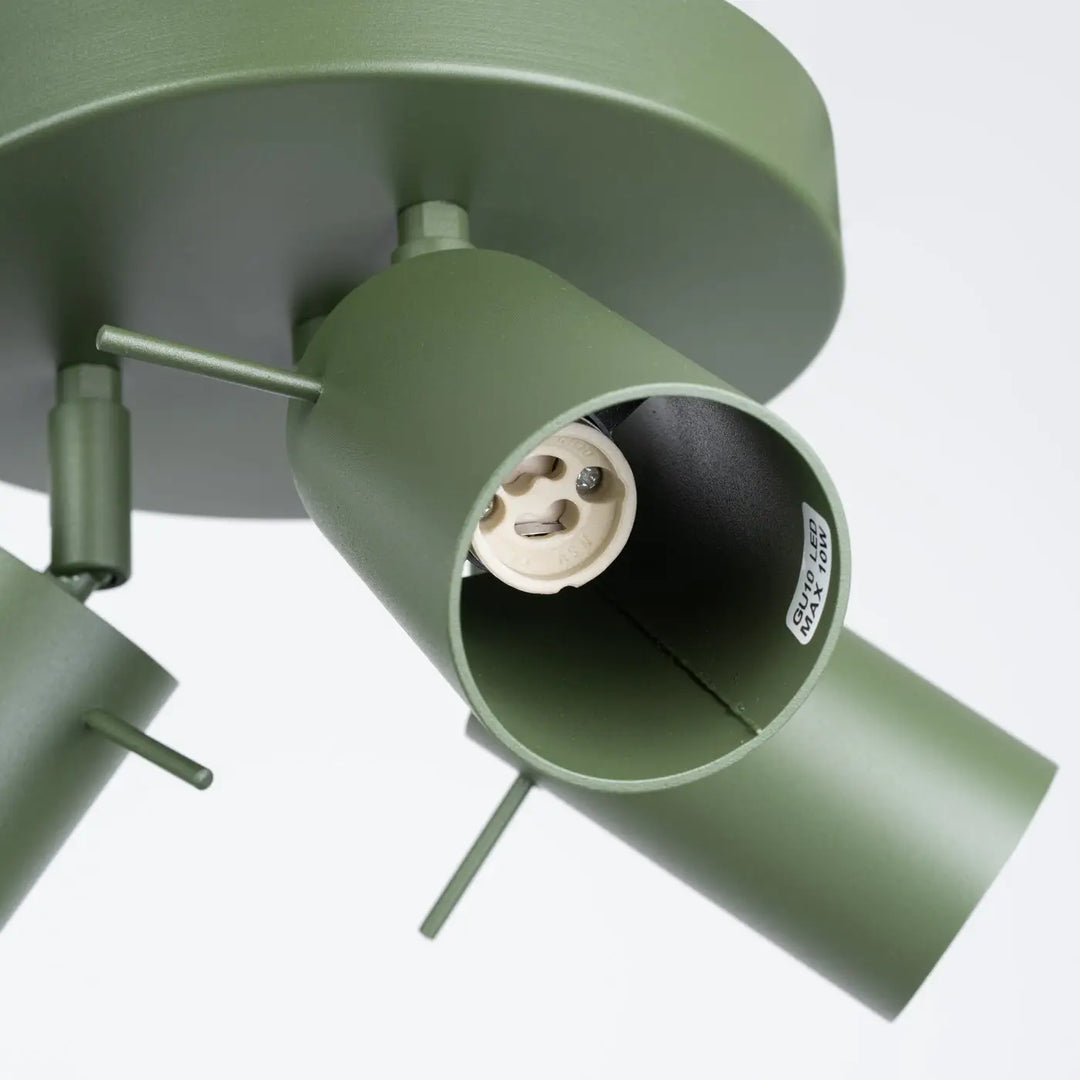 Luminaire plafonnier ring 3p vert olive en métal mat avec bras cylindriques et éclairage flexible pour minimalisme moderne