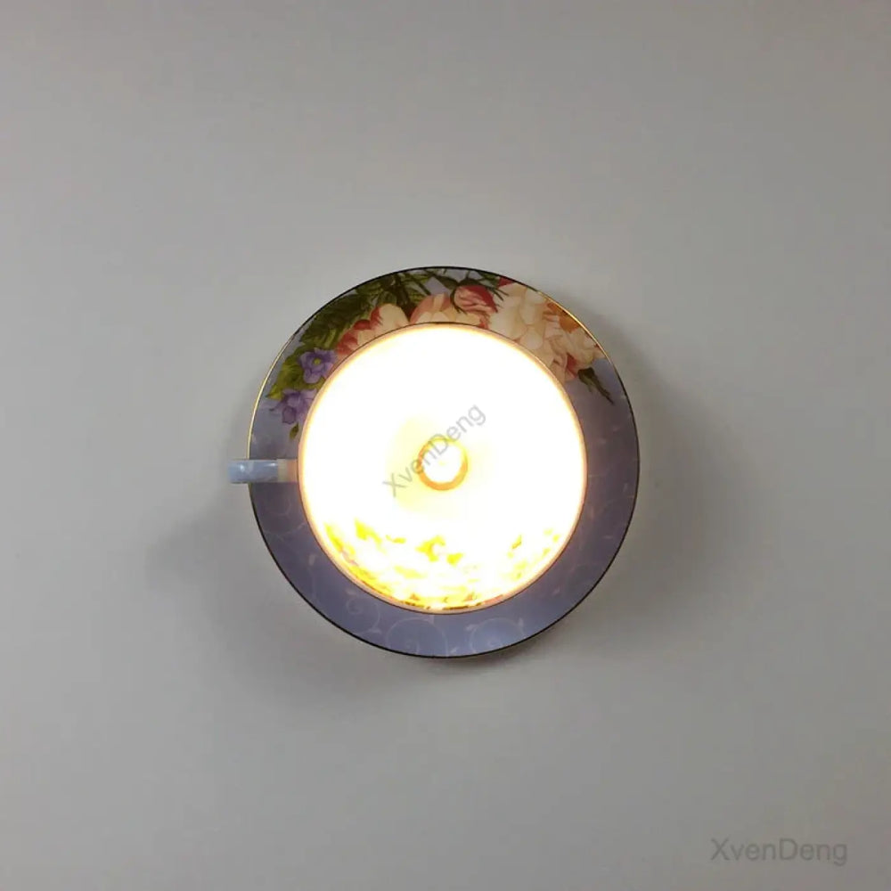 Luminaire plafonnier tassy en céramique brillante en forme de tasse à motifs floraux design ancien avec lumière douce