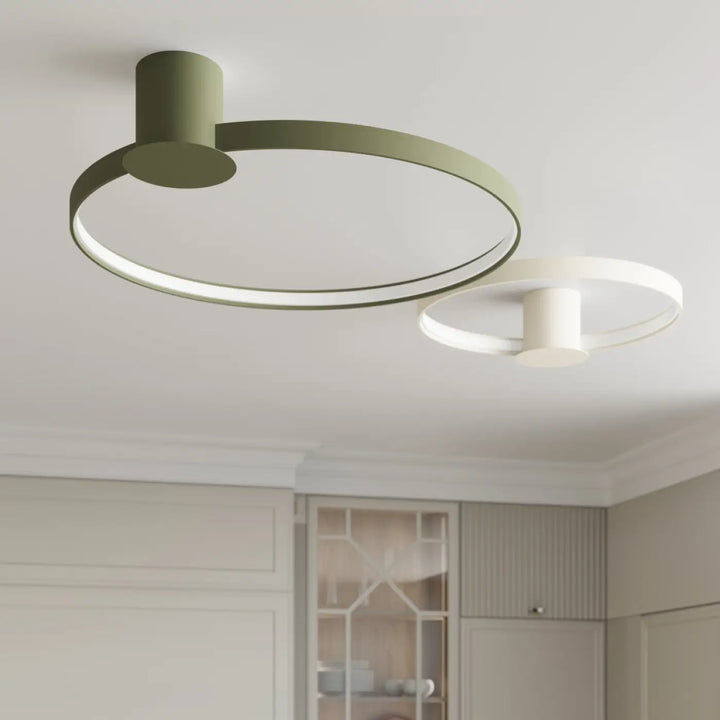 Luminaire plafonnier collection rio design moderne en vert olive avec anneau led intégré et style minimaliste