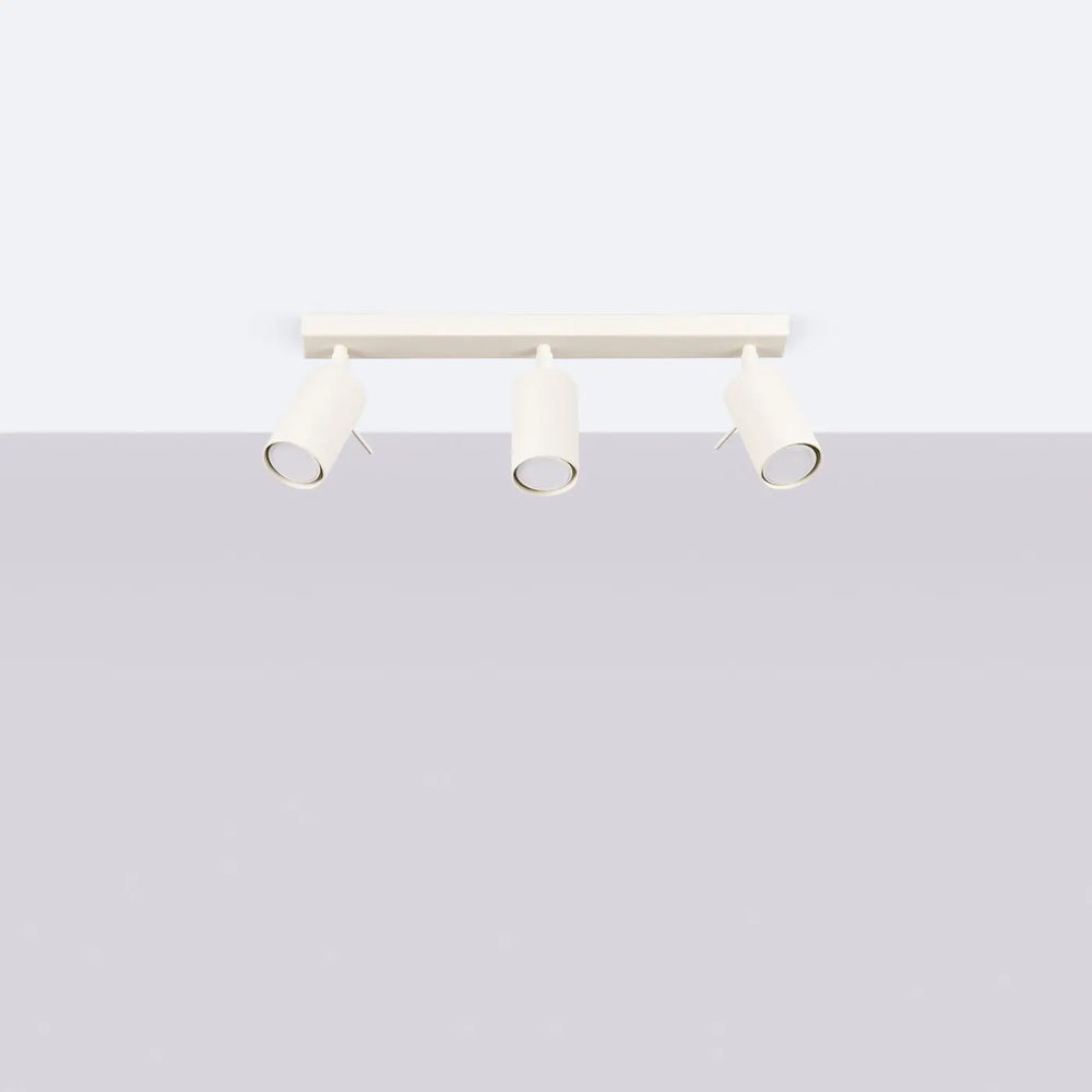 Luminaire plafonnier ring 3l beige avec trois têtes cylindriques blanches et accents métalliques pour éclairage flexible minimalisme moderne