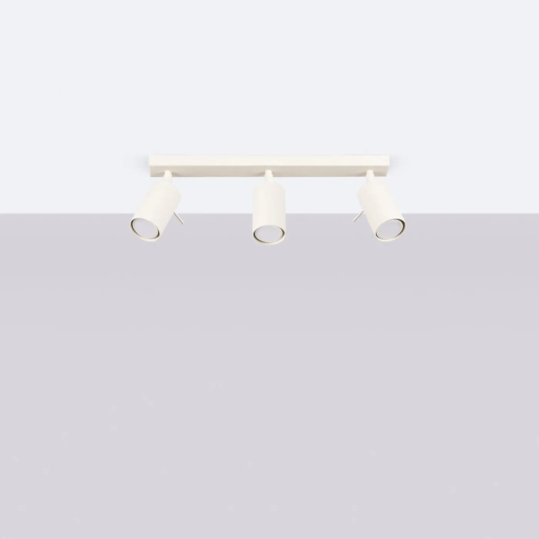 Luminaire plafonnier ring 3l beige avec trois têtes cylindriques blanches et accents métalliques pour éclairage flexible minimalisme moderne