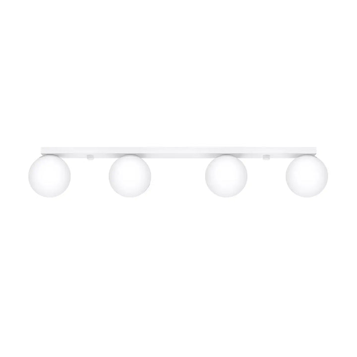 Luminaire plafonnier yoli 4 blanc avec quatre globes en verre dépoli sur barre horizontale classe à part