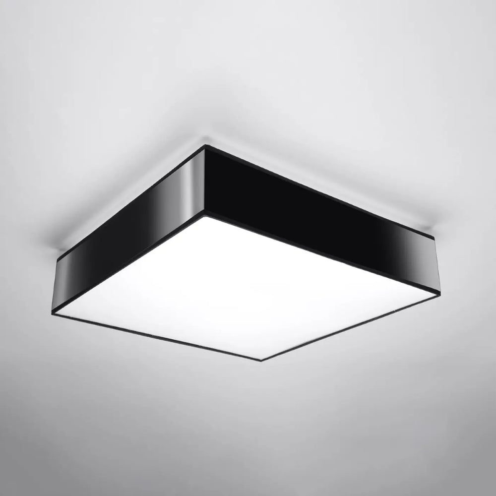 Plafonnier carré horus 55 noir avec éclairage polyvalent et forme riche à cadre noir moderne et panneau lumineux blanc