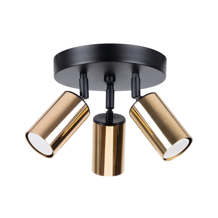 Luminaire plafonnier winx 3p noir avec trois spots cylindriques réglables allie design moderne noir et doré