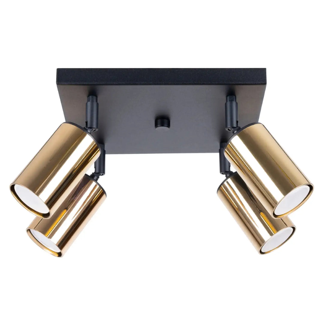 Plafonnier winx noir avec quatre spots cylindriques dorés ajustables design moderne lampe winx allie