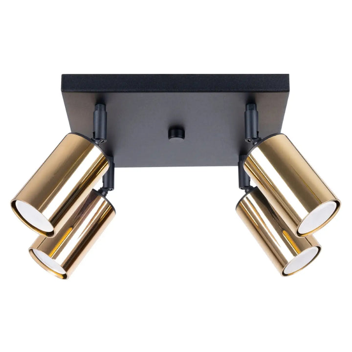 Plafonnier winx noir avec quatre spots cylindriques dorés ajustables design moderne lampe winx allie