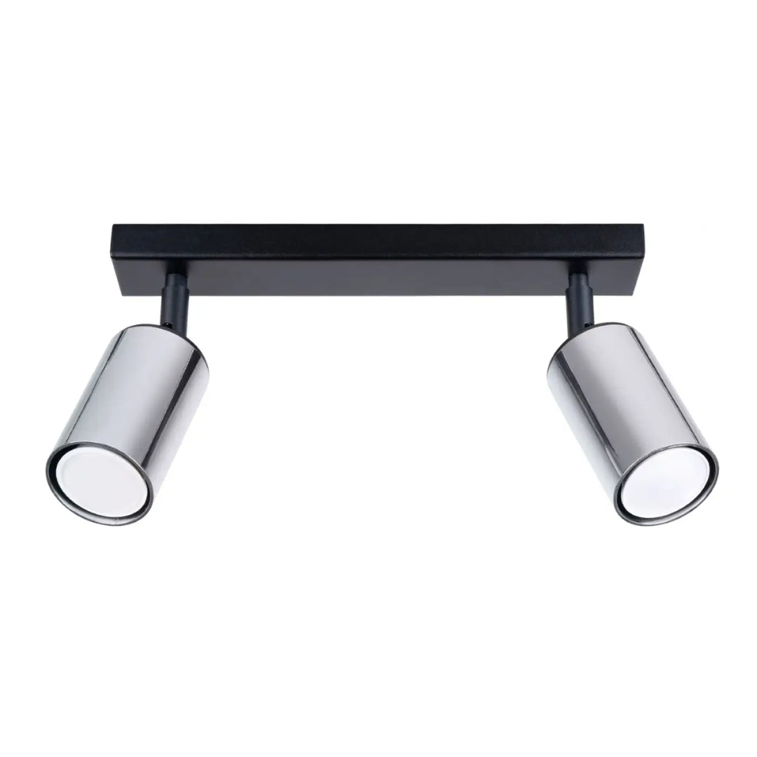 Plafonnier winx noir avec deux spots cylindriques chrome design lampe winx allie pour éclairage moderne