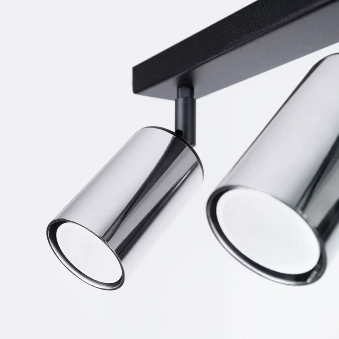 Plafonnier winx design chrome avec spots cylindriques modernes et barre de fixation noire élégante lampe winx allie