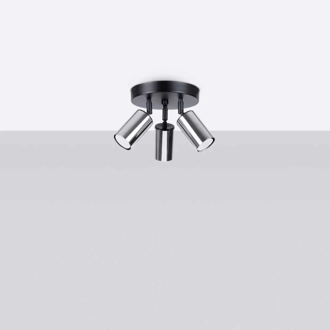 Luminaire plafonnier winx 3p noir en chrome avec trois spots cylindriques réglables pour éclairage moderne
