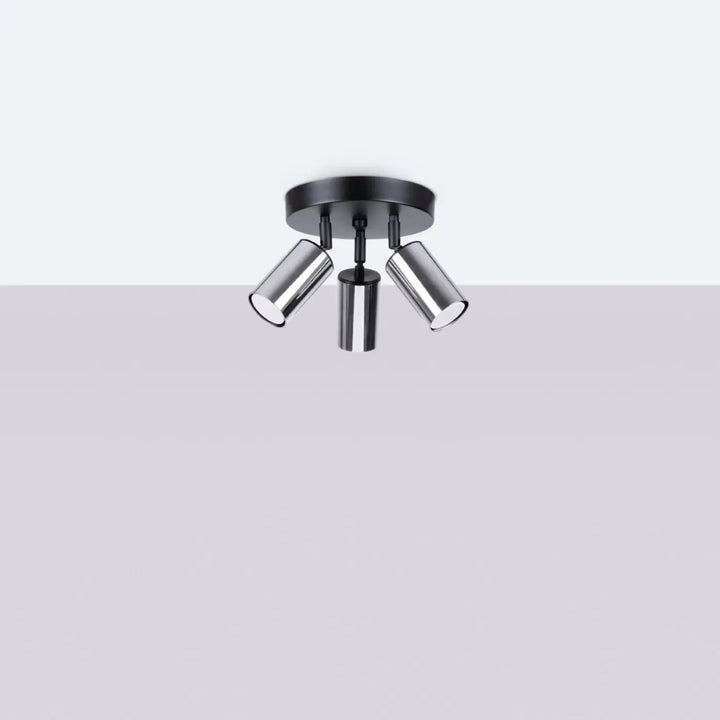 Luminaire plafonnier winx 3p noir en chrome avec trois spots cylindriques réglables pour éclairage moderne