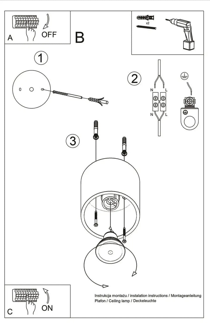 Luminaire plafonnier orbis 1 avec abat-jour cylindrique blanc et schéma de câblage interne pour décoration intérieure simple coup
