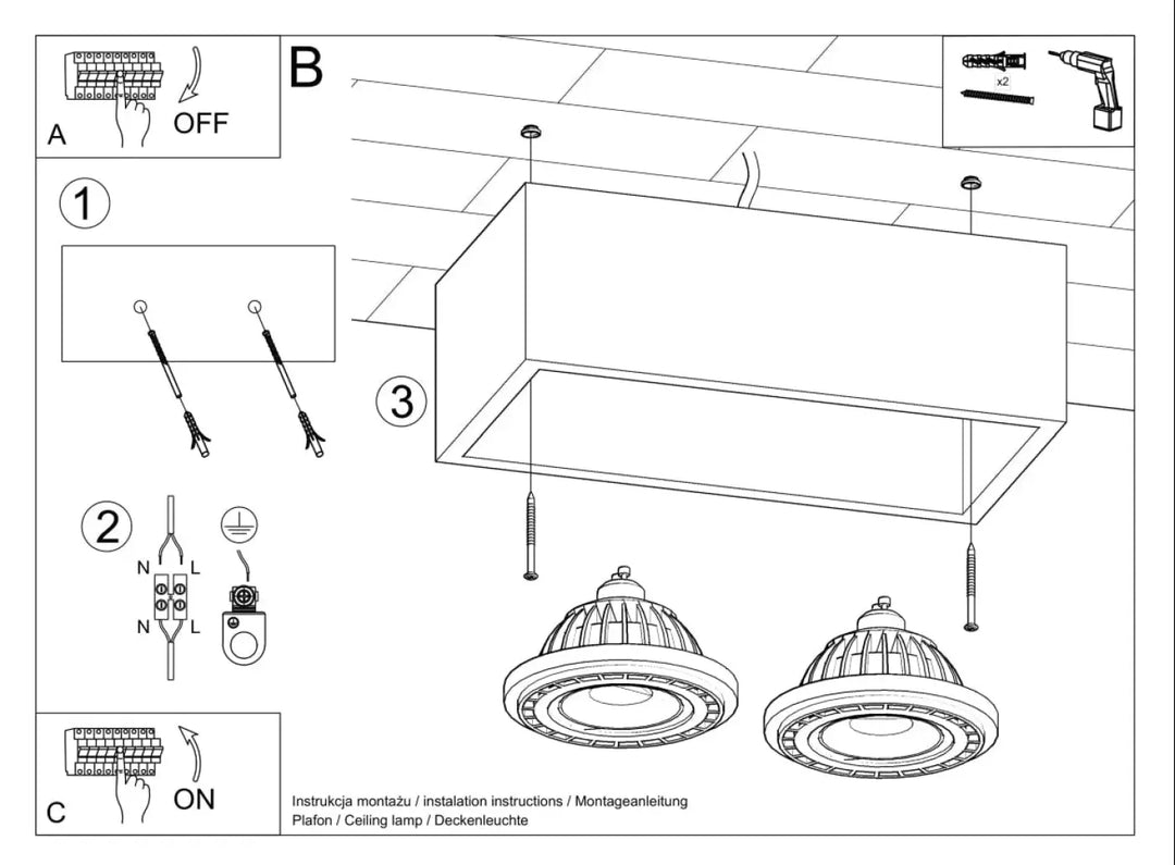 Luminaire plafond quatro 2 béton avec deux ampoules en dôme et support central pour un éclairage industriel efficace