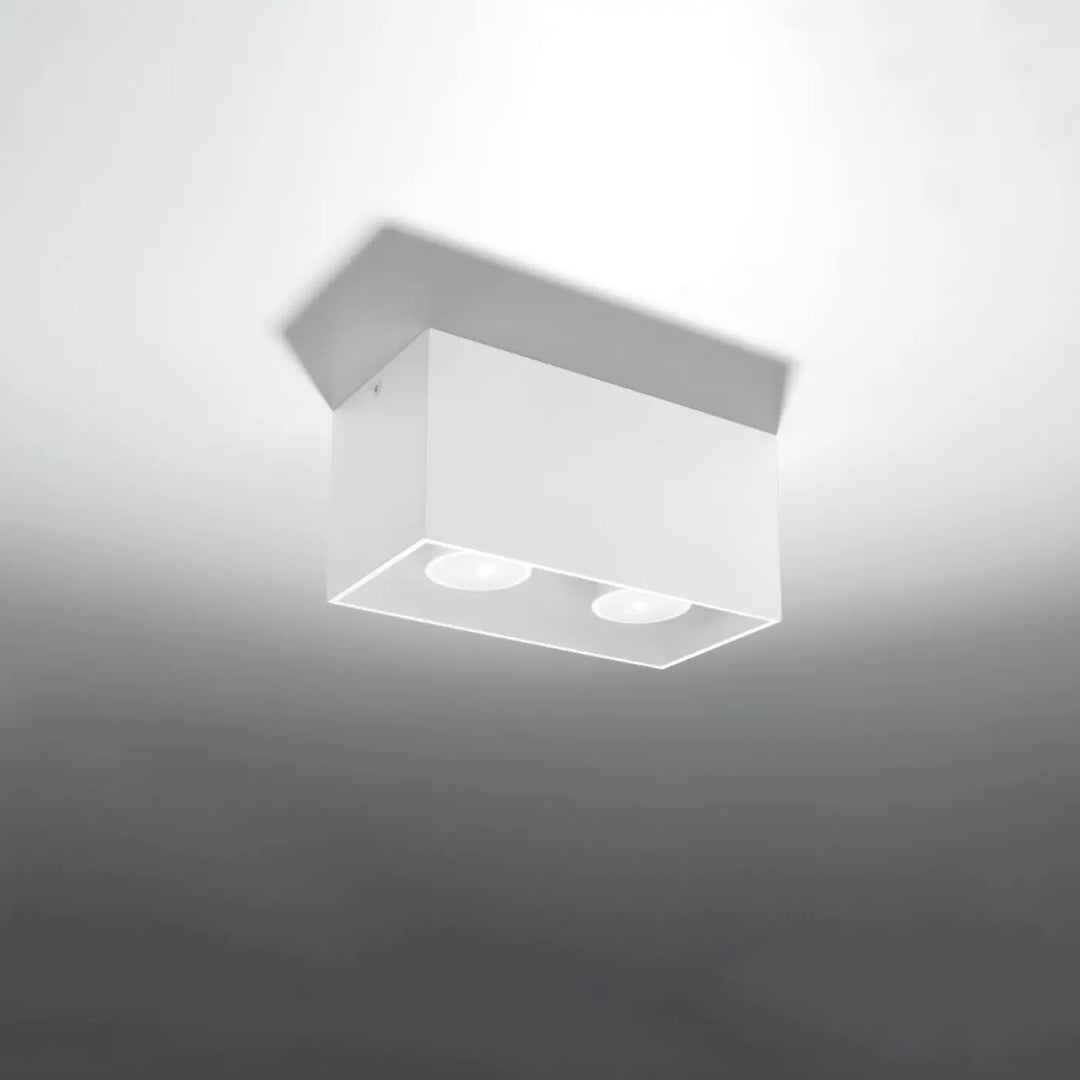 Luminaire plafonnier quad maxi blanc avec deux ampoules led circulaires et finition bois naturel moderne