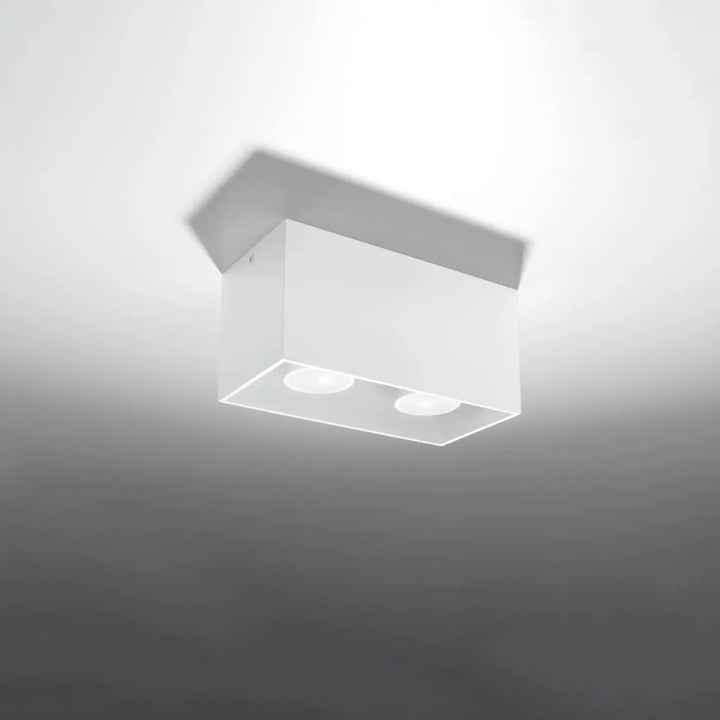 Luminaire plafonnier quad maxi blanc avec deux ampoules led circulaires et finition bois naturel moderne
