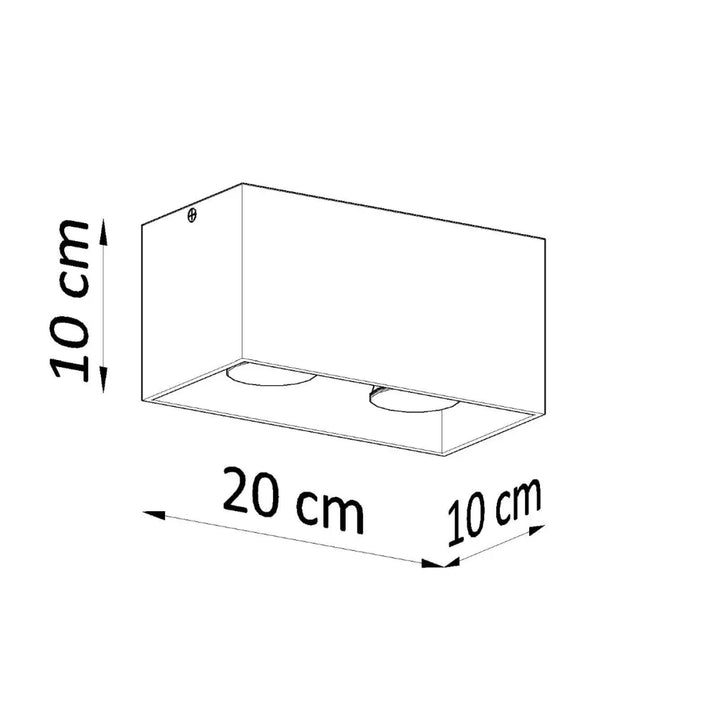 Luminaire plafonnier quad maxi gris avec deux ouvertures circulaires en bois naturel 20 cm de large et 10 cm de profondeur