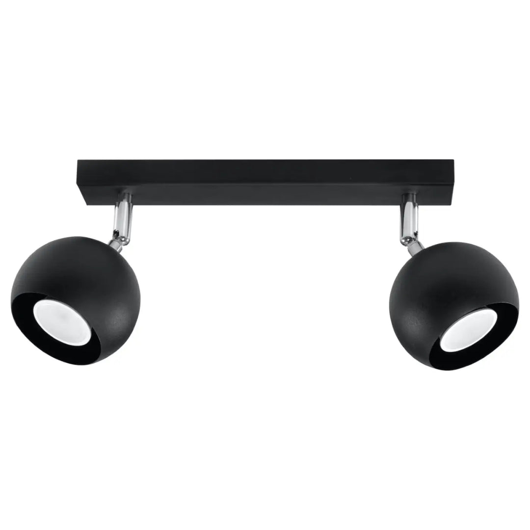 Plafonnier moderne oculare 2 noir avec spots double tête sphériques en finition mate noire et accents chrome design original
