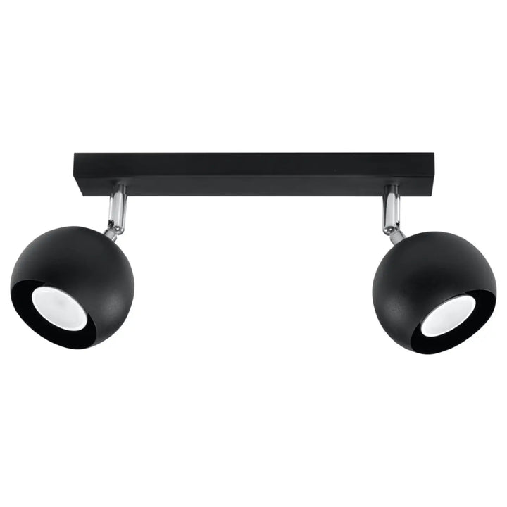 Plafonnier moderne oculare 2 noir avec spots double tête sphériques en finition mate noire et accents chrome design original