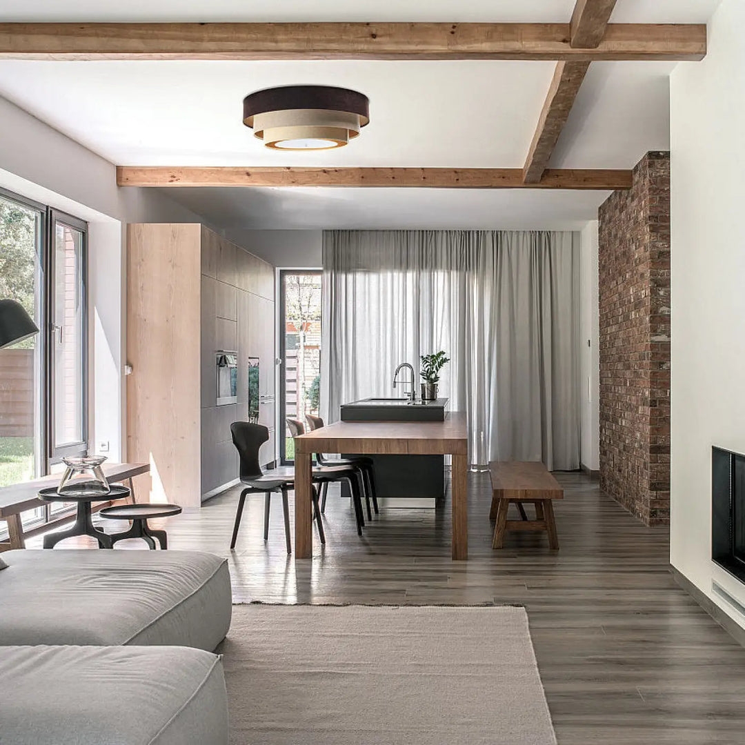 Luminaire plafonnier triniti veloursstoff marron beige doré avec finition textile élégant pour salon moderne