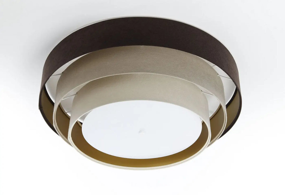 Luminaire plafonnier élégant triniti veloursstoff avec anneaux concentriques en finition textile marron beige doré idéal salon moderne