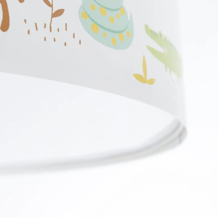 Luminaire plafonnier enfant blanc avec abat-jour mat illustré de feuillage vert et jaune pour chambre d’enfant