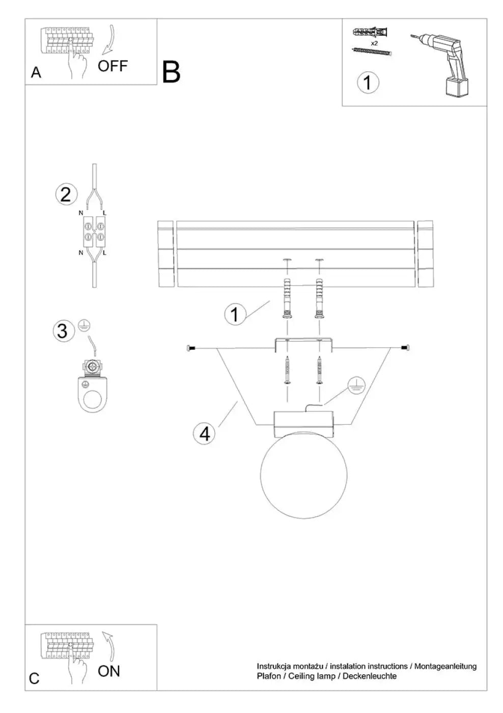 Luminaire plafonnier yoli 1 noir avec ampoule sphérique et cadre rectangulaire pour un éclairage classe à part