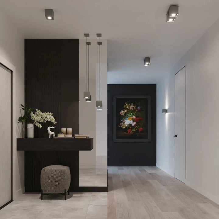 Plafonnier quad gris avec cadre noir et peinture florale pour une magnifique décoration montée individuellement