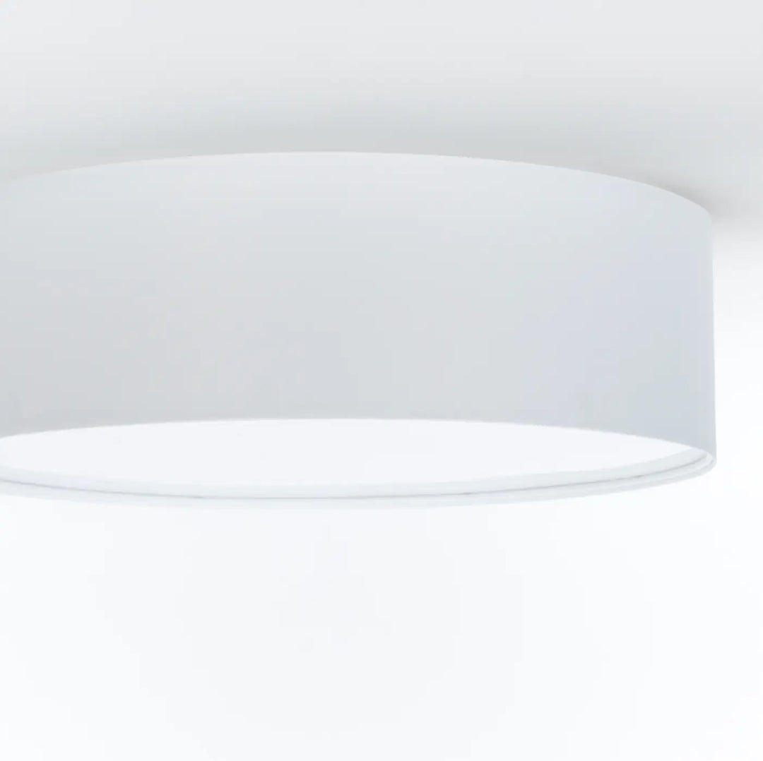 Luminaire plafonnier gris perle avec finition mate et forme cylindrique blanche pour éclairage intérieur