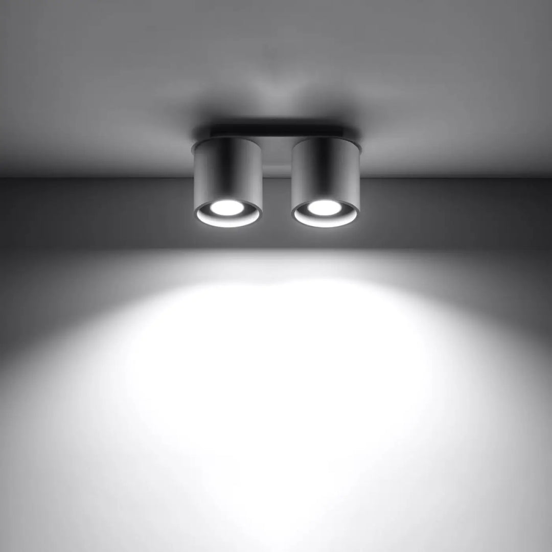 Plafonnier orbis 2 gris avec double tête encastrée en métal et éclairage blanc focalisé, style moderne bois naturel