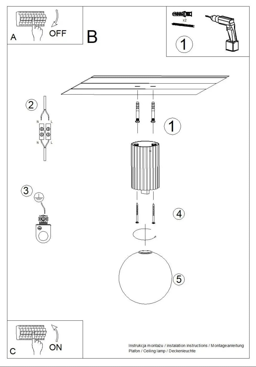 Plafonnier cylindrique lampe halo blanc avec sphère laiteuse et boîtier métal cannelé pour bureau décorative