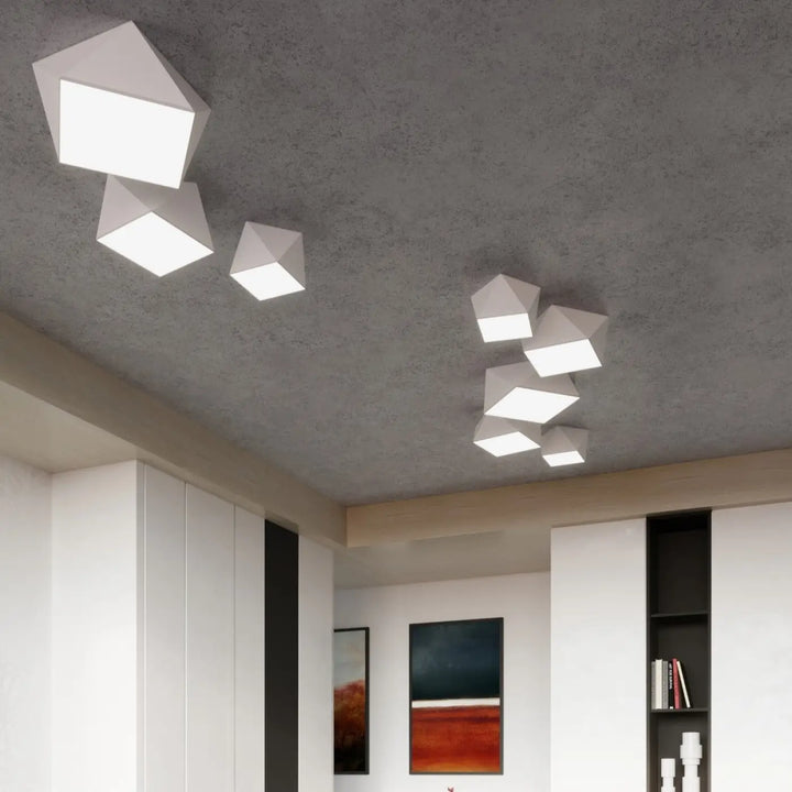 Plafonnier hexa blanc avec design géométrique moderne et facetté luminaire plafonnier exclusif pour intérieur