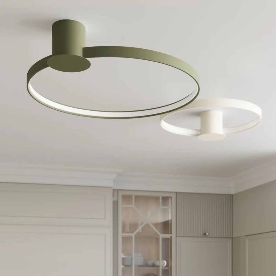 Luminaire plafonnier collection rio vert olive design moderne avec anneau led intégré et forme circulaire minimaliste