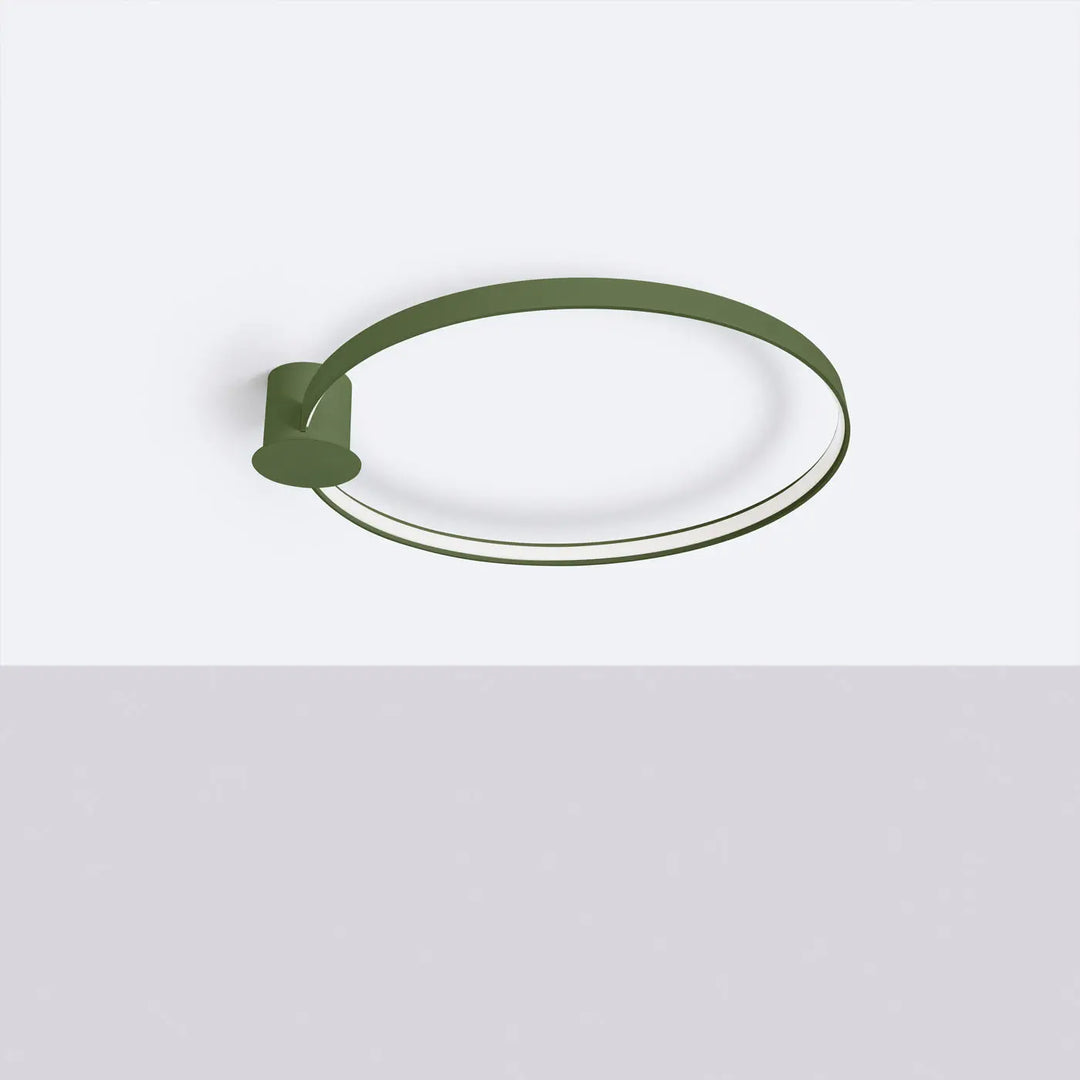 Luminaire plafonnier collection rio en vert olive avec cadre métallique moderne et panneau de verre dépoli design moderne