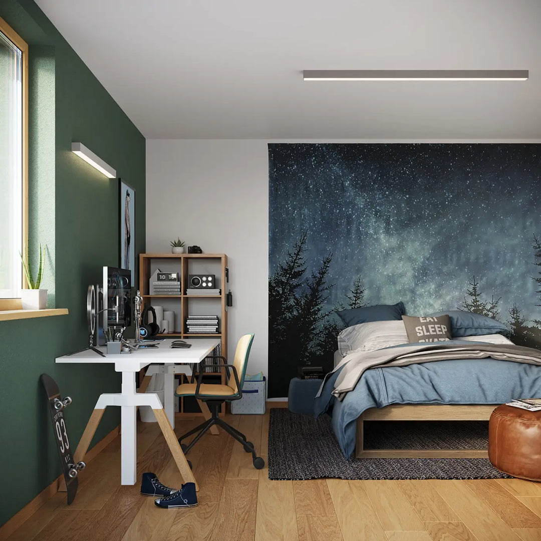 Luminaire plafonnier pinne 150 gris avec paramètres d’éclairage 4000k présenté dans différentes tailles