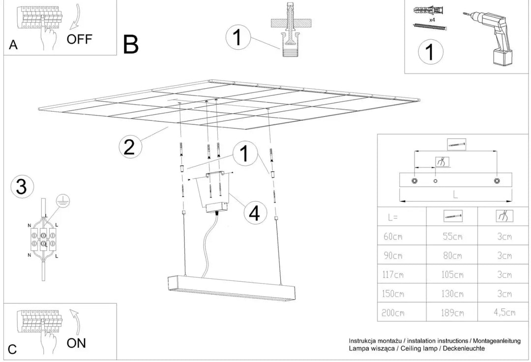 Luminaire plafonnier collection pinne noir avec plusieurs paramètres d’éclairage et différentes tailles ajustables