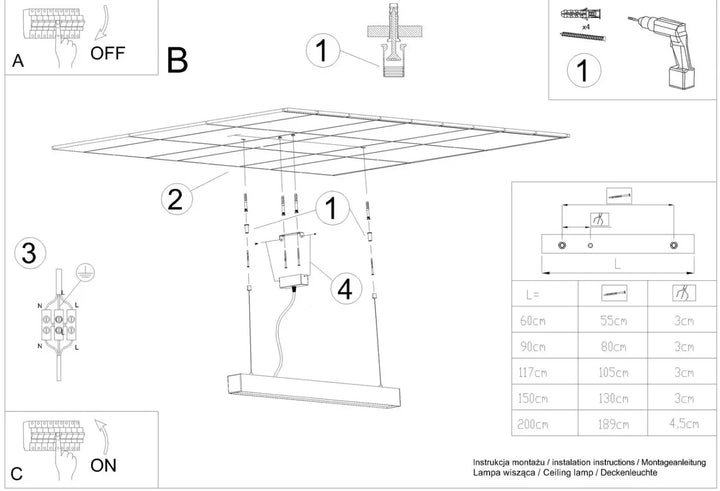 Luminaire plafonnier collection pinne noir avec plusieurs paramètres d’éclairage et différentes tailles ajustables
