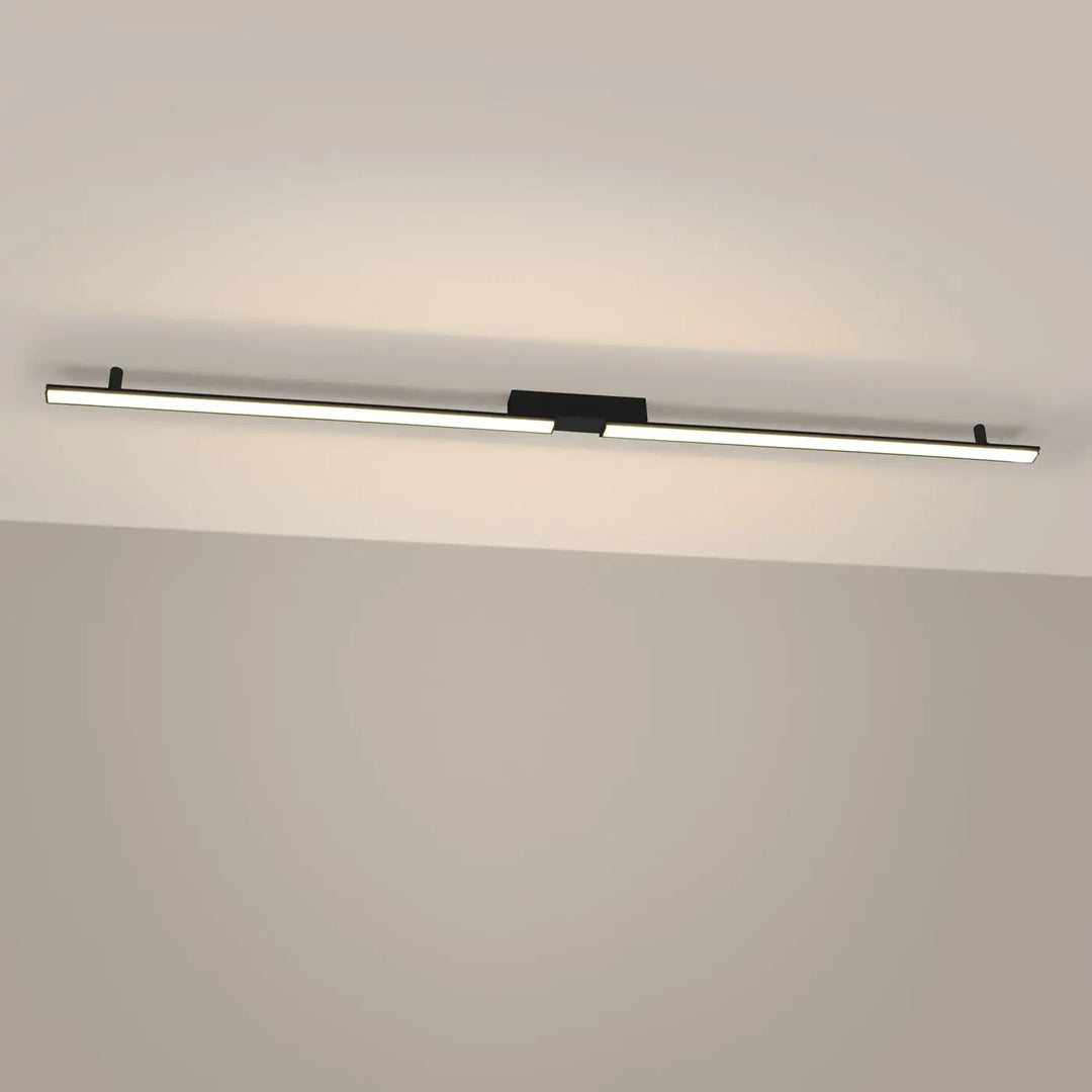 Luminaire plafonnier lagom 3000k noir avec plafonniers linéaires en trois longueurs et lumière chaude design minimaliste