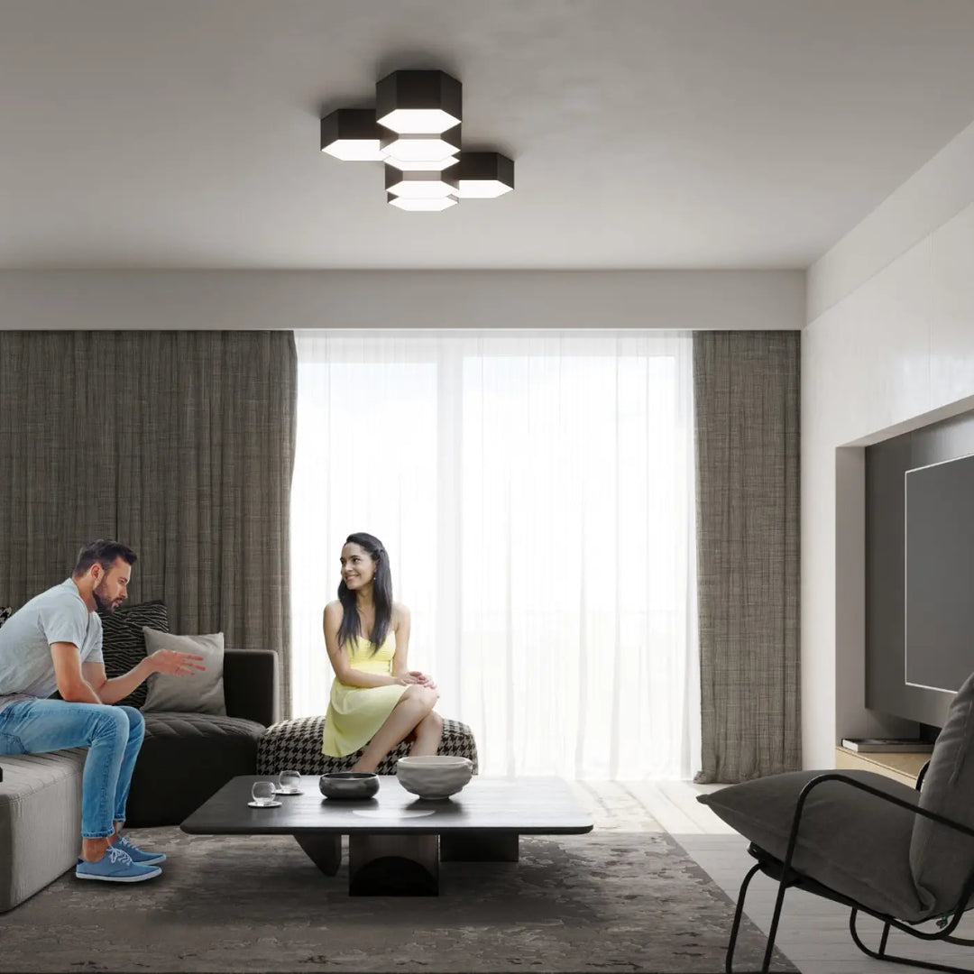 Luminaire plafonnier sunde 13 noir avec formes géométriques hexagonales modernes et design en grappe