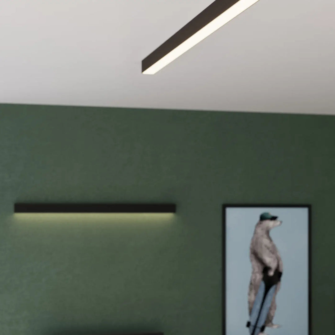 Luminaire plafonnier pinne 67 3000k noir avec module led linéaire moderne pour bureau à domicile et paramètres d’éclairage optimisés