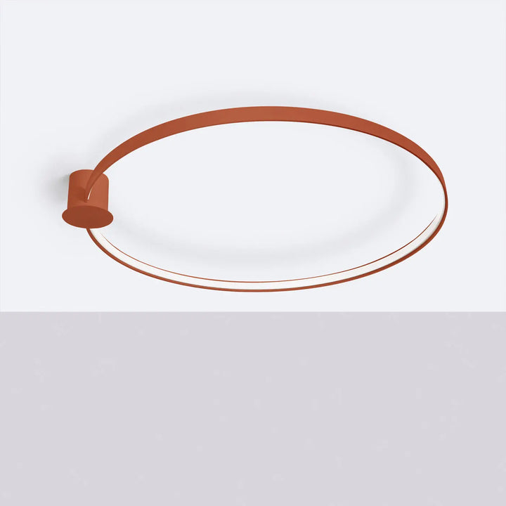Luminaire plafonnier rio 110 en aluminium alliant élégance avec cadre terracotta et anneaux led minimalistes rouge ocre
