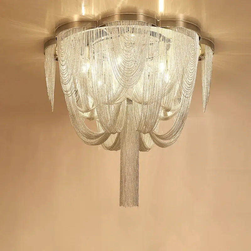 Luminaire Plafonnier Luxueuse Chaînes Métalliques Argent Design