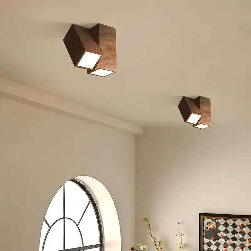 Luminaire plafonnier minimaliste en bois orientable naturel