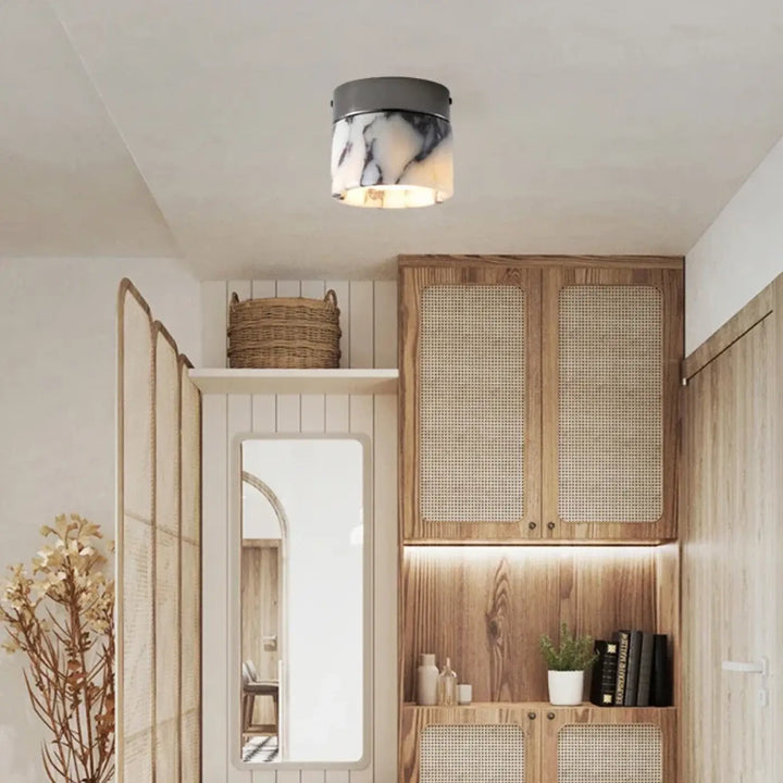 Luminaire plafonnier gapsi plafonnier moderne marbré cylindrique avec bord métallique élégant